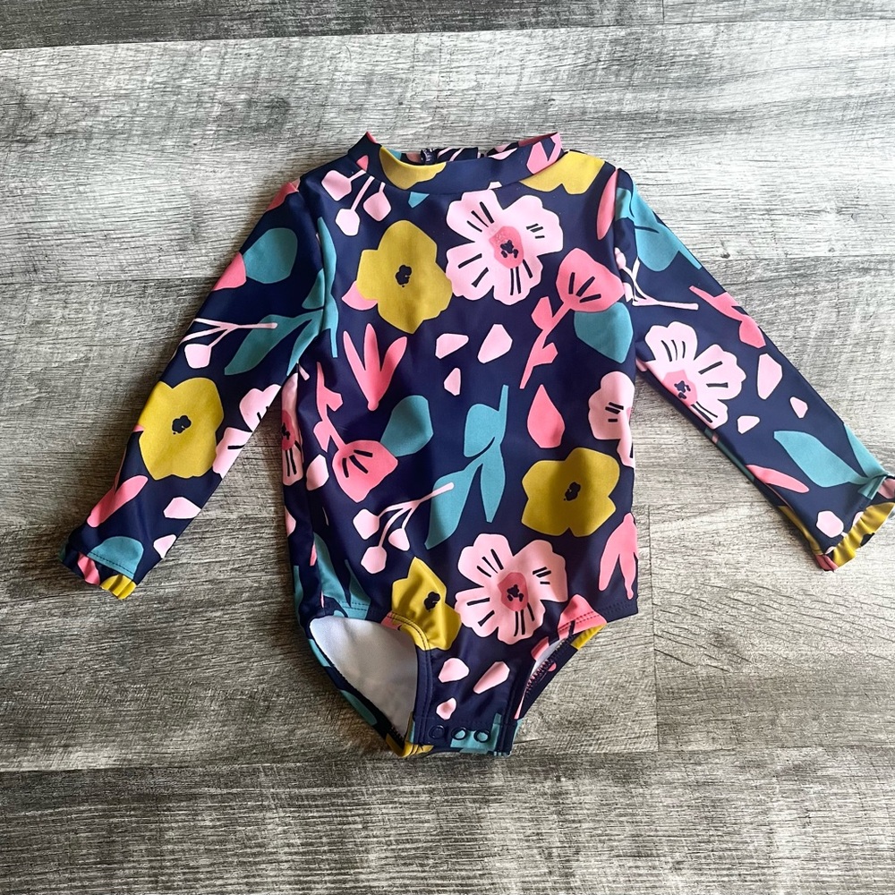 ☀️ Simple Joys by Carter’s Baby Rash Guard Swimsuit – 12M Floral Print